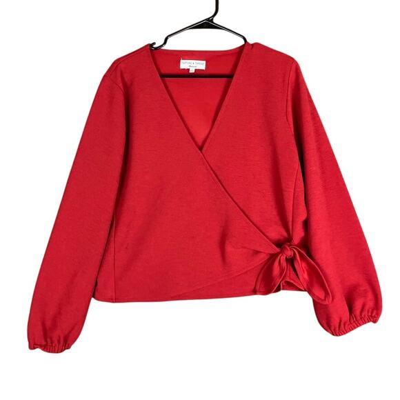 Texture & Thread Madewell Women Blouse Red Wrap V Neck Long Sleeve Stretch Large - Picture 1 of 12